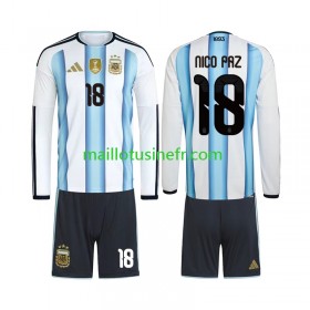 Maillot de Foot Argentine Nico Paz 18 World Cup Domicile 2026 Manches Longues - Enfant